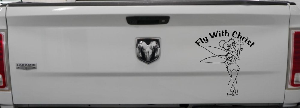 Tinkerbell Fly With Christ Christian Car Truck Window Decal Sticker (Black)