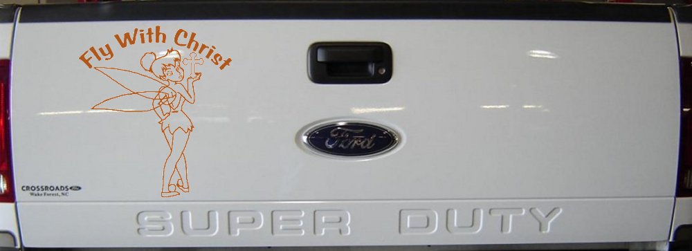 Tinkerbell Tinker Bell Fly With Christ Christian Car or Truck Window Decal Sticker (Nut Brown)