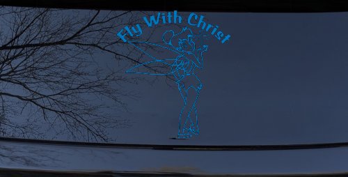 Tinkerbell Tinker Bell Fly With Christ Christian Car or Truck Window Decal Sticker (Sky Blue)