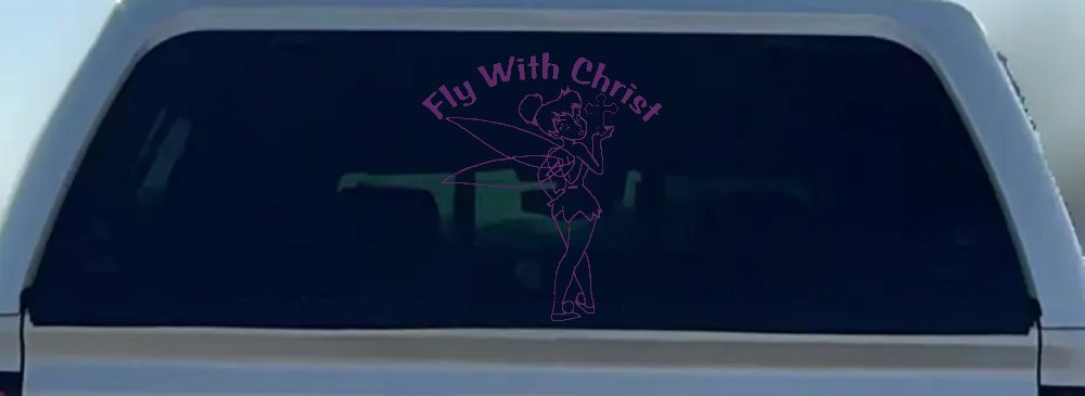 Tinkerbell Tinker Bell Fly With Christ Christian Car or Truck Window Decal Sticker (Violet)