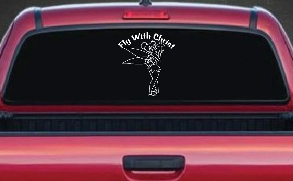 Tinkerbell Tinker Bell Fly With Christ Christian Car or Truck Window Decal Sticker