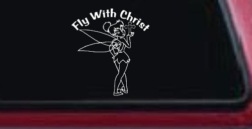 Tinkerbell Tinker Bell Fly With Christ Christian Car or Truck Window Decal Sticker