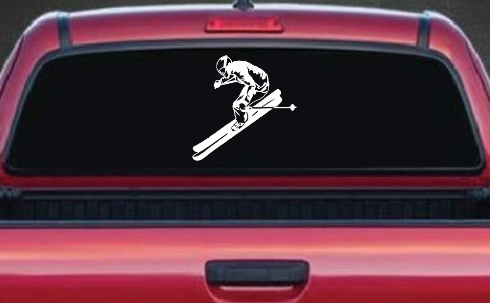 Skier Sports Car or Truck Window Decal Sticker (White)