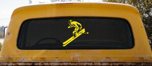 Skier Sports Car or Truck Window Decal Sticker (Yellow)