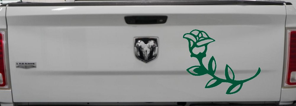 Rose Girlie Car or Truck Window Decal Sticker (Dark Green)