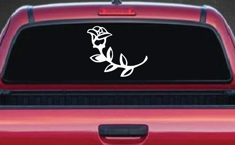 Rose Girlie Car Truck Window Decal Sticker Vinyl Floral Auto Accessory (White)