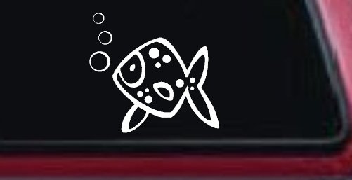 Cute Fish Car Window Decal Sticker Animal Vinyl for Truck or Auto (White)