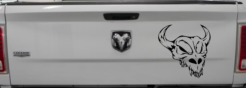 Skull With Horns Skulls Car or Truck Window Decal Sticker (Black)