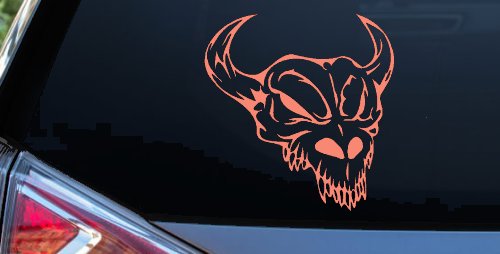 Skull With Horns Skulls Car or Truck Window Decal Sticker (Coral)