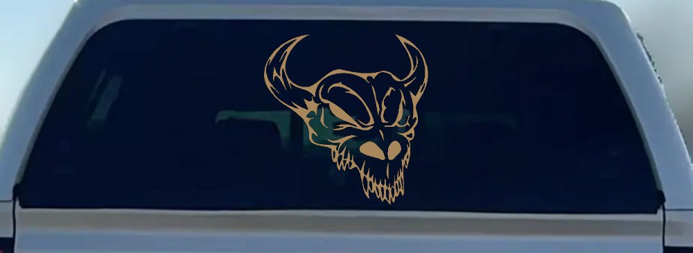 Skull With Horns Skulls Car or Truck Window Decal Sticker (Light Brown)