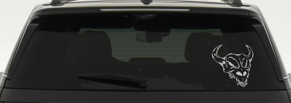 Skull With Horns Skulls Car or Truck Window Decal Sticker (Light Gray)