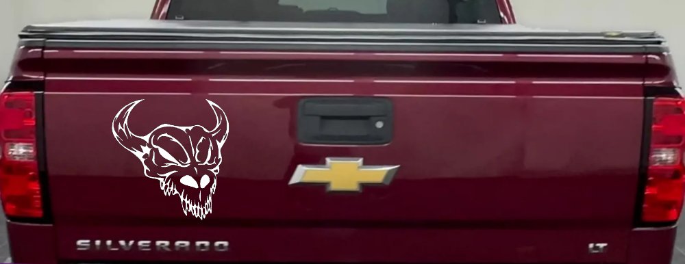 Skull With Horns Skulls Car or Truck Window Decal Sticker (White)