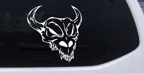 Skull With Horns Skulls Car or Truck Window Decal Sticker (White)