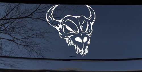 Skull With Horns Skulls Car or Truck Window Decal Sticker (White)