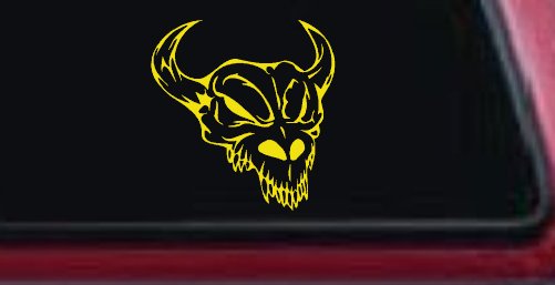 Skull With Horns Skulls Car or Truck Window Decal Sticker (Yellow)