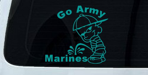 Go Army Pee on Marines Military Car or Truck Window Decal Sticker (Turquoise)