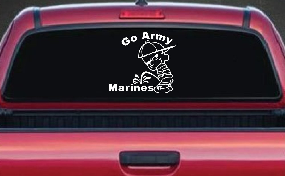 Go Army Pee on Marines Military Car or Truck Window Decal Sticker (White)