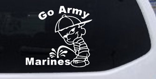 Go Army Pee on Marines Decal Fun Military Car Truck Window Sticker (White)