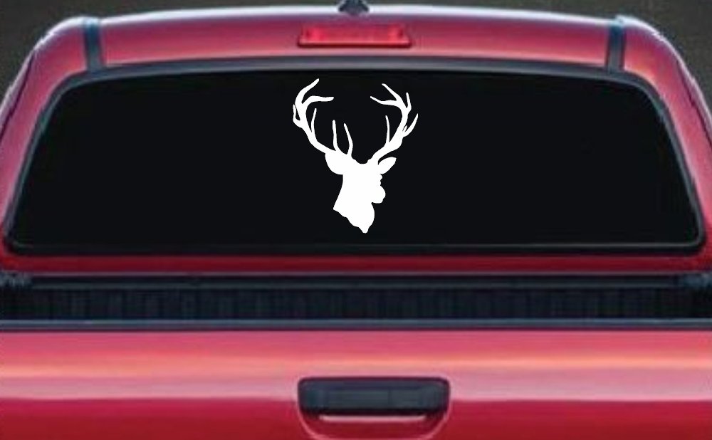 Big Buck Deer Hunting Car or Truck Window Decal Sticker (White)