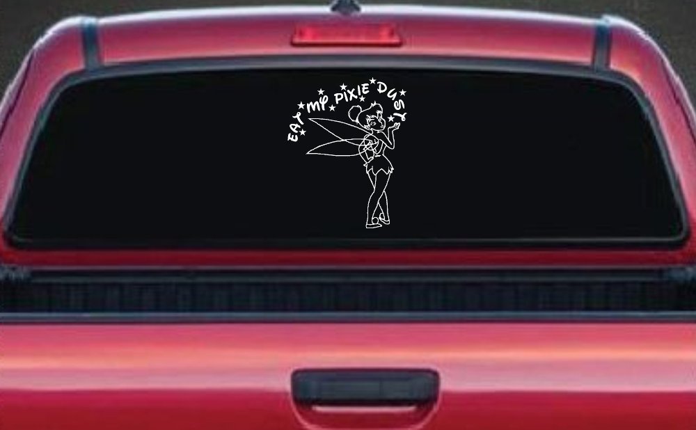 Tinkerbell Tinker Bell Eat My Pixie Dust Funny Car or Truck Window Decal Sticker (White)