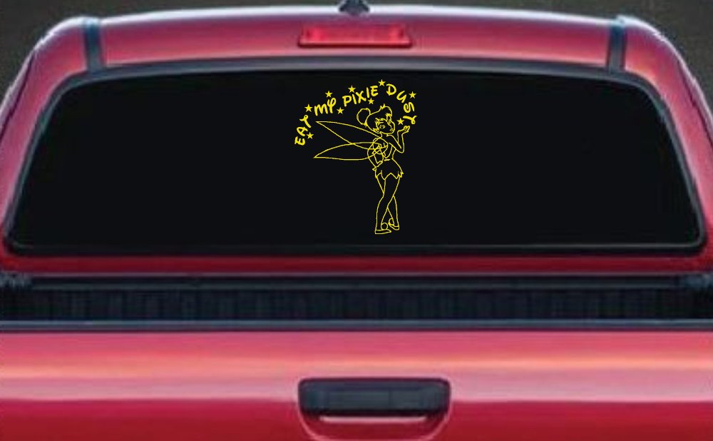 Tinkerbell Tinker Bell Eat My Pixie Dust Funny Car or Truck Window Decal Sticker (Yellow)