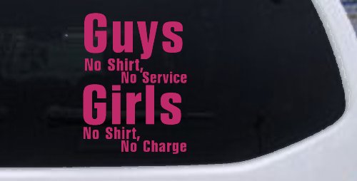 Girls No Shirt No Charge Funny Car or Truck Window Decal Sticker (Hot Pink)
