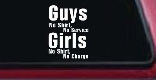 Girls No Shirt No Charge Funny Car or Truck Window Decal Sticker (White)