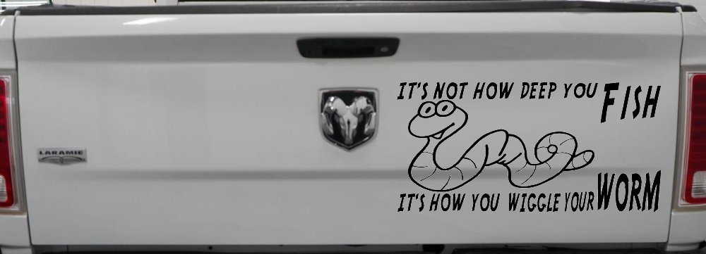 Funny Fishing Decal Wiggle Your Worm Car Truck Window Sticker Vinyl (Black)