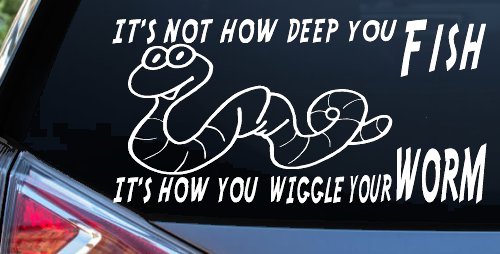 It's Not How Deep You Fish It's How You Wiggle Your Worm Funny Fishing Car or Truck Window Decal Sticker
