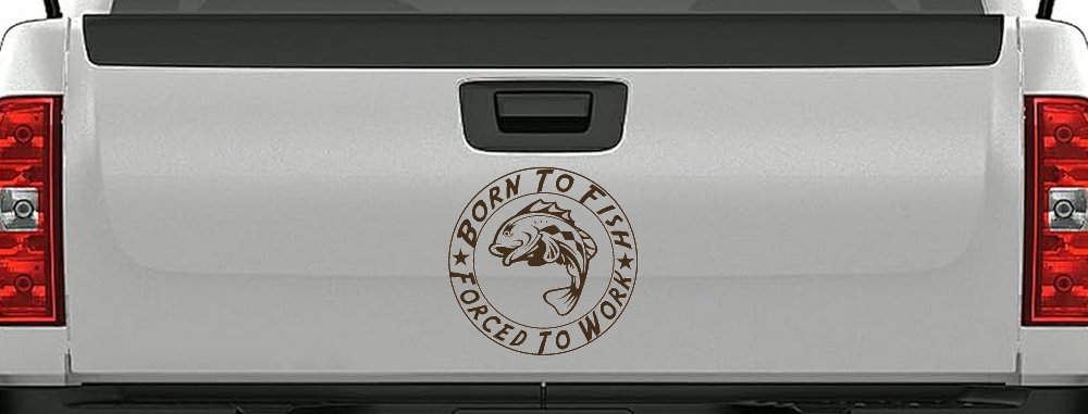 Born To Fish Forced To Work Fishing Car or Truck Window Decal Sticker (Brown)