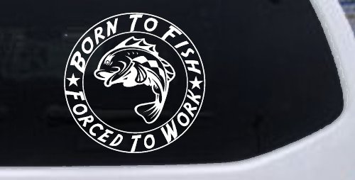 Born To Fish Forced To Work Fishing Car or Truck Window Decal Sticker (White)
