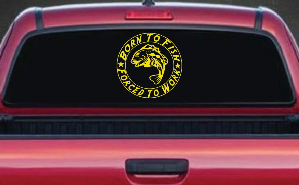 Born To Fish Forced To Work Fishing Car or Truck Window Decal Sticker (Yellow)
