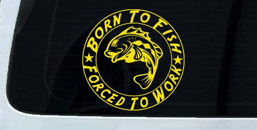 Born To Fish Forced To Work Fishing Car or Truck Window Decal Sticker (Yellow)
