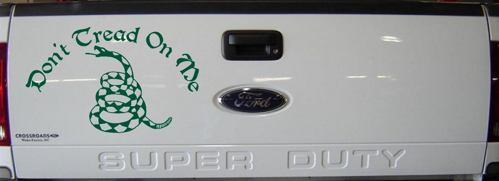 Gadsden Flag Don't Tread On Me Guns and Freedom Car or Truck Window Decal Sticker (Dark Green)
