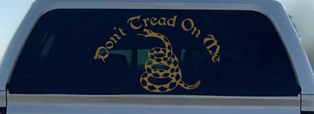 Gadsden Flag Don't Tread On Me Guns and Freedom Car or Truck Window Decal Sticker (Gold)