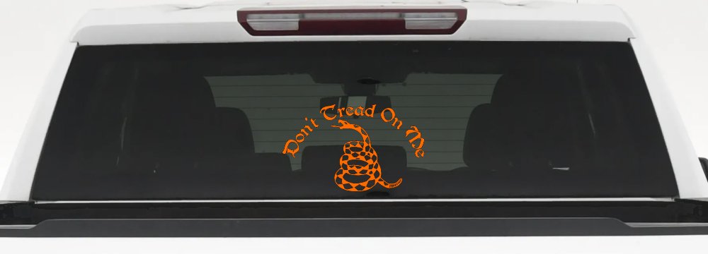 Gadsden Flag Don't Tread On Me Guns and Freedom Car or Truck Window Decal Sticker (Orange)