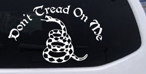 Gadsden Flag Don't Tread On Me Guns and Freedom Car or Truck Window Decal Sticker (White)