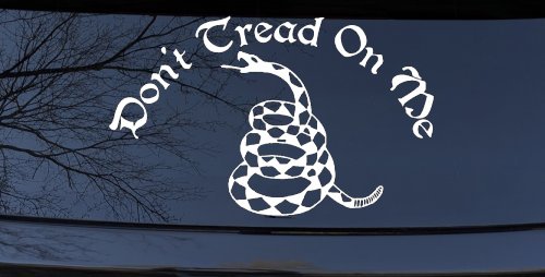 Gadsden Flag Don't Tread On Me Guns and Freedom Car or Truck Window Decal Sticker (White)