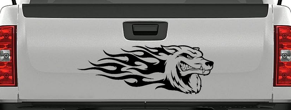 Wolf With Tribal Flames Car or Truck Window Decal Sticker