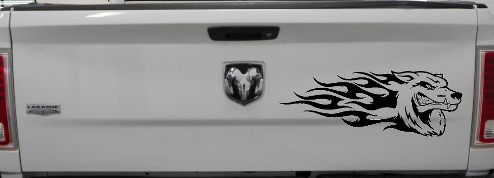 Wolf With Tribal Flames Car or Truck Window Decal Sticker
