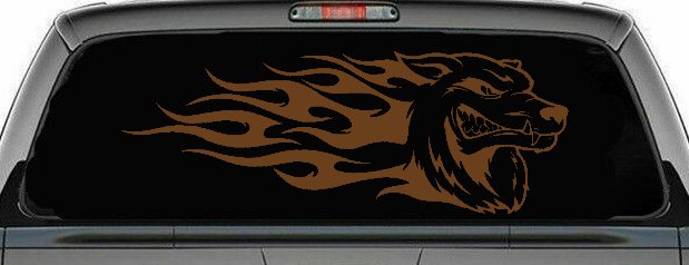 Wolf With Tribal Flames Car or Truck Window Decal Sticker