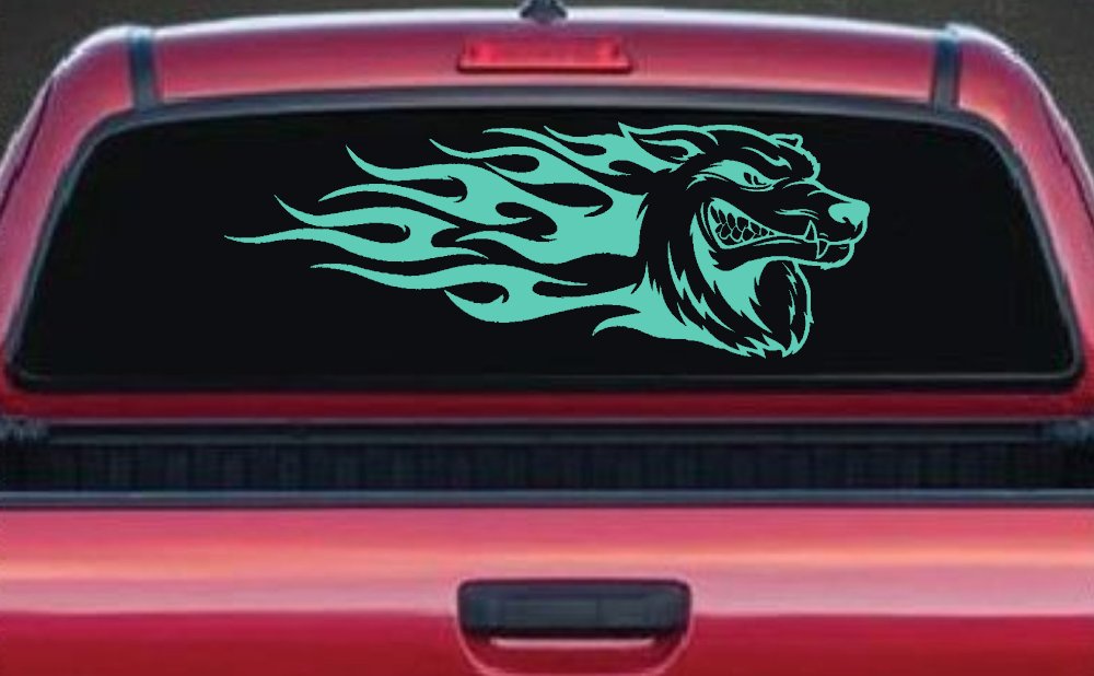 Wolf With Tribal Flames Car or Truck Window Decal Sticker (Mint)