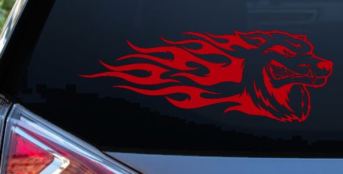 Wolf With Tribal Flames Car or Truck Window Decal Sticker (Red)