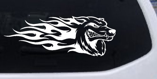 Wolf With Tribal Flames Car or Truck Window Decal Sticker