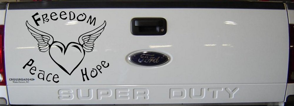 Freedom Peace Hope Heart With Wings Car or Truck Window Decal Sticker (Black)