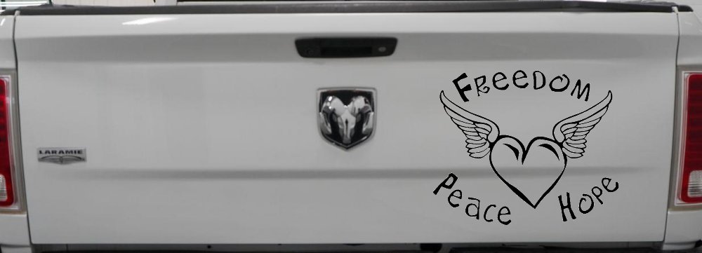 Freedom Peace Hope Heart With Wings Car or Truck Window Decal Sticker (Black)