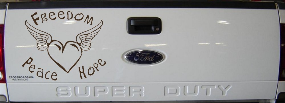 Freedom Peace Hope Heart With Wings Car or Truck Window Decal Sticker (Brown)