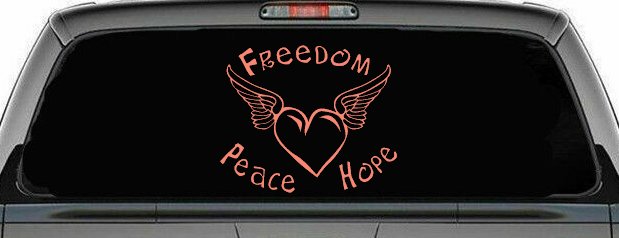 Freedom Peace Hope Heart With Wings Car or Truck Window Decal Sticker