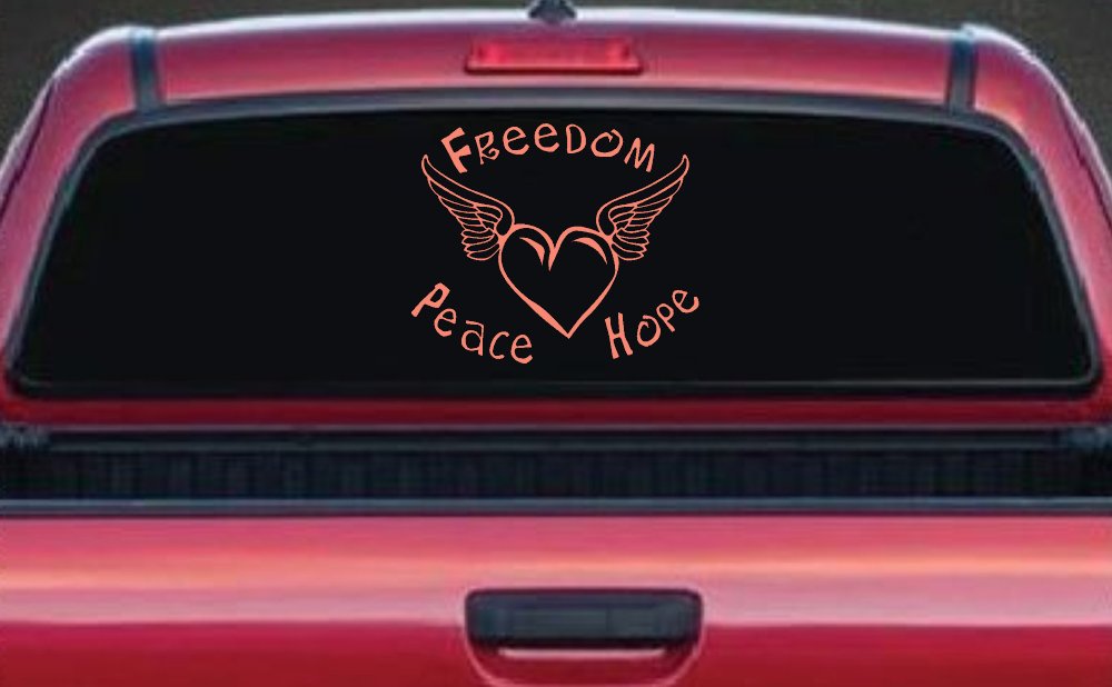 Freedom Peace Hope Heart With Wings Car or Truck Window Decal Sticker (Coral)