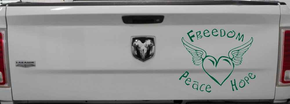 Freedom Peace Hope Heart Wings Car Truck Window Decal Sticker Vinyl Art (Dark Green)